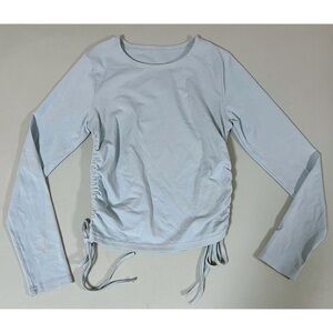 Baby Blue Pastel Ruched Long Sleeve Crewneck T-Shirt Top Blouse Tee Size S 🩵